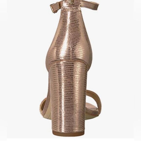 Sam Edelman YARO Rose Gold Leather Metallic Reptile Chunky 4" Open Toe Sandals - Picture 4 of 16